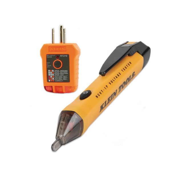 Klein Tools 80025 Outlet Tester Kit – GFCI Tester & Non-Contact Voltage Test Pen, 2-Piece Electrical Testing Set with LED Indicators for Receptacles, Breakers, and Wiring Issues