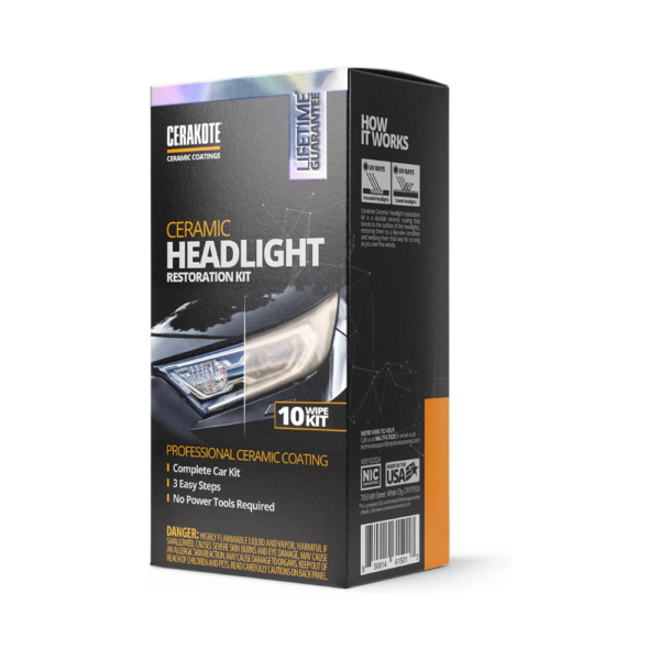 CERAKOTE® Ceramic Headlight Restoration Kit No Power Tools Needed Restores & Protects with UV Ceramic Coating – 10 Wipe Kit – Lasts for Life of Vehicle