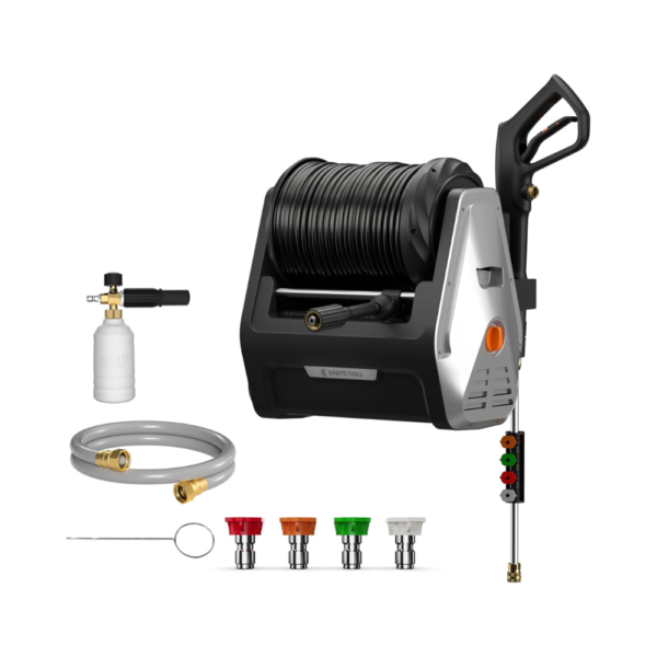 Giraffe Tools G30 Wall Mounted Electric Pressure Washer – 2900 PSI, 2.2 GPM, 1800W Motor, 100FT Retractable Pressure Hose, Total Stop System, Foam Cannon & 4 Nozzles, Automatic Rewind
