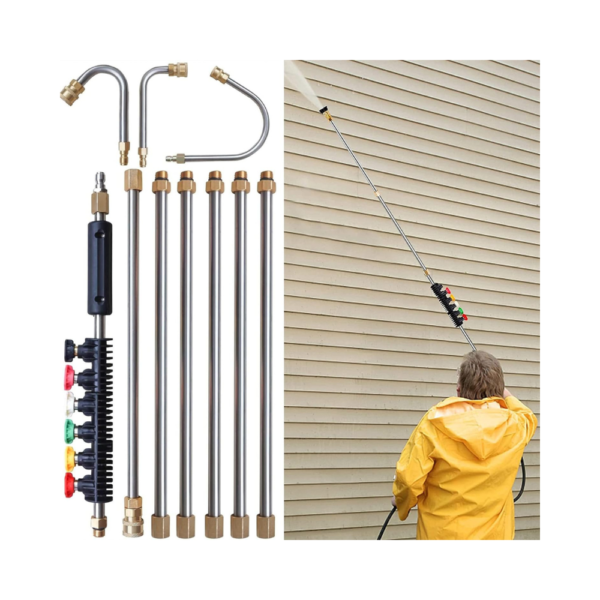 Xiny Tool 10-Pack Pressure Washer Extension Wand Set – 4000 PSI Power Washer Lances with 5 Spray Nozzles, Curved Gutter Cleaner Rods & 1/4" Quick Connect