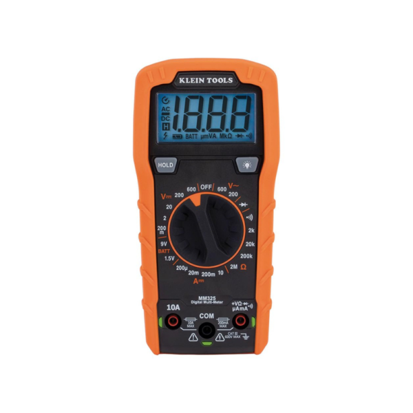 Klein Tools MM325 Digital Multimeter – Manual-Ranging, 600V AC/DC Voltage Tester, Battery Test, Continuity, Diode Check, Backlit Display, Durable Drop Protection