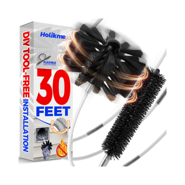 Holikme 30 Feet Dryer Vent Cleaner Kit with Drill Attachment – Flexible Chimney and Lint Brush, Extends Up to 30 Feet, Use with or Without Power Drill, Removes Lint for Dryer & Chimney Cleaning