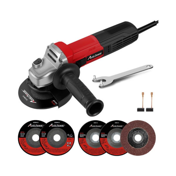 AVID POWER 4-1/2 Inch Angle Grinder, 7.5-Amp Electric Grinder Tool with 12000 RPM Motor, Grinding & Cutting Wheels, Flap Disc, Auxiliary Handle Rust Removal, Cutting, Polishing Dark Red