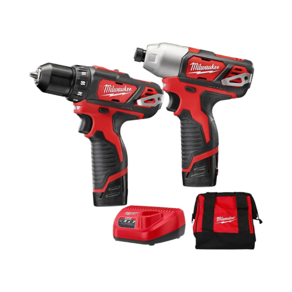 Milwaukee 2494-22 M12 Cordless Drill and Impact Driver Combo Kit, 12V Lithium-Ion, 3/8” Drill/Driver and 1/4” Hex Impact Driver with Batteries and Charger