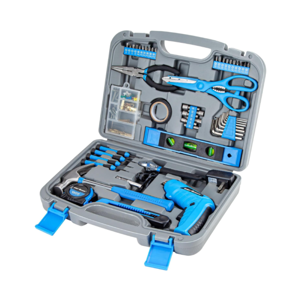 Cartman 149-Piece Tool Set with Cordless Screwdriver – General Household Hand Tool Kit in Durable Case, Blue