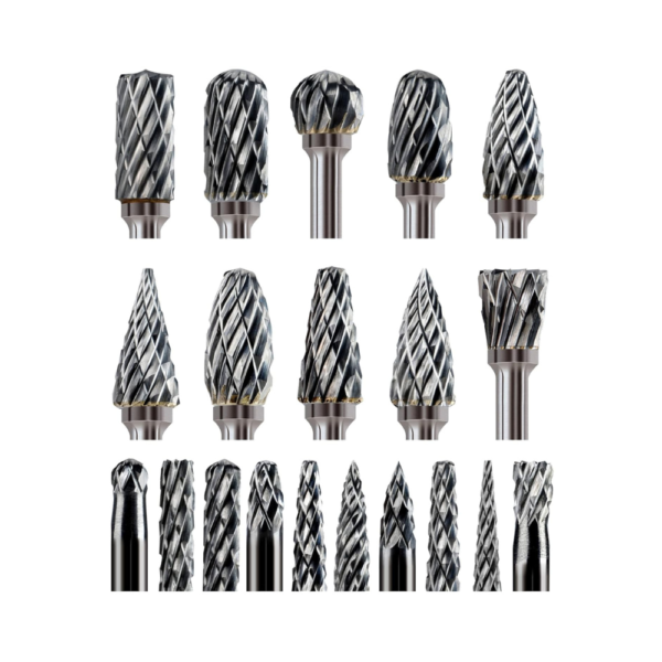 20 Pcs Carbide Burr Bits Set 1/8" Shank Compatible with Dremel, Milwaukee, DeWALT – Rotary Tool Attachments for Metal, Wood, Stone, Steel Carving, Grinding, Engraving – Harder Than Diamond