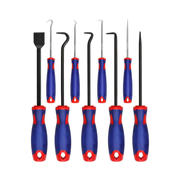 WORKPRO 9-Piece Precision Pick & Hook Set with Scraper Carbon Steel Mini & Long Hook Tools for Automotive, Electronic, & Mechanic Use – Ergonomic Grip – W000846A