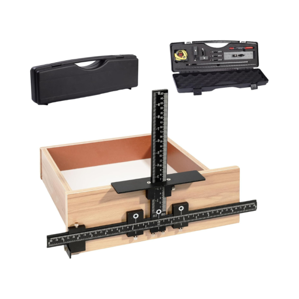 7-Piece Cabinet Hardware Jig Tool Set All Aluminum Alloy Cabinet Handle Template Kit for Knobs, Pulls, and Drawer Front Drilling – Includes Tape Measure, Marker & Accessories