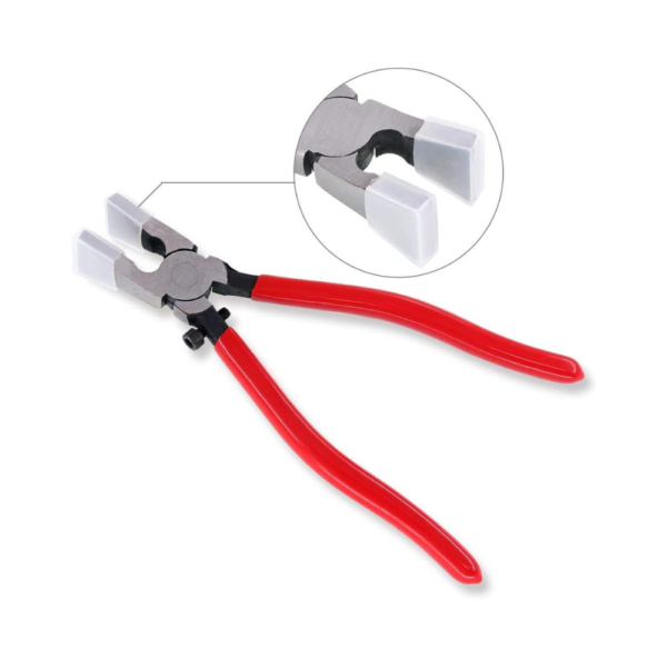 Swpeet Heavy Duty Key Fob Pliers Tool with Curved Jaws & Rubber Tips Glass Running Pliers for Key Fob Hardware Installation & Stained Glass Cutting