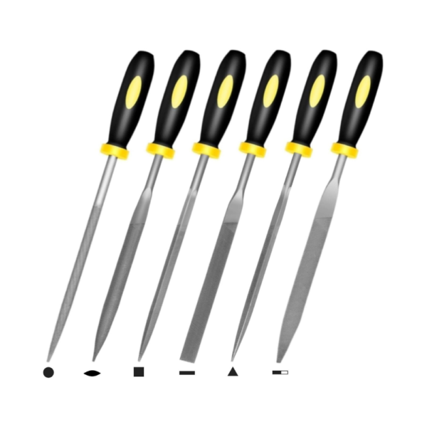 Mini Hand Files, 5-Piece Set 6.3" Alloy Steel Needle Files with Ergonomic Handle for Metal, Wood, Plastic, Stone, and Leather (Round, Flat, Square, Triangle, Half-Round)