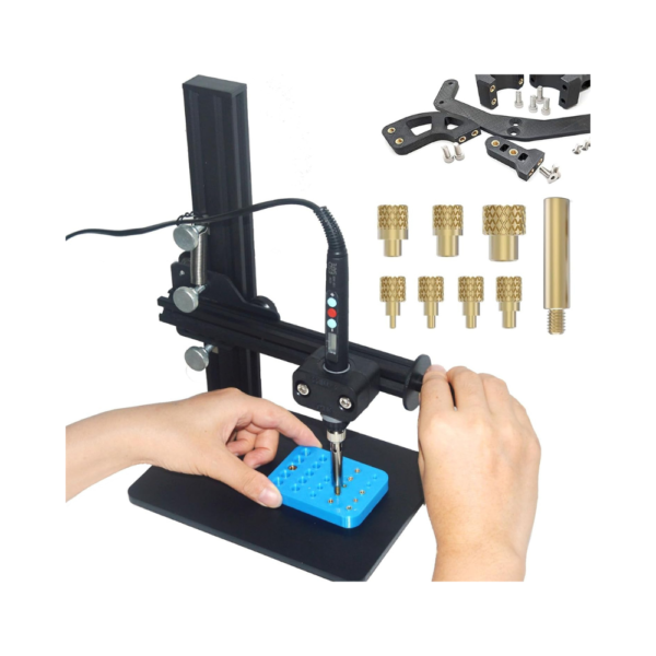 Vertical Heat Pressing MachineHeat Set Insert Tool with Brass Tips for Threaded Knurled Nuts M2 to M8, Compatible with 3D Printing Applications
