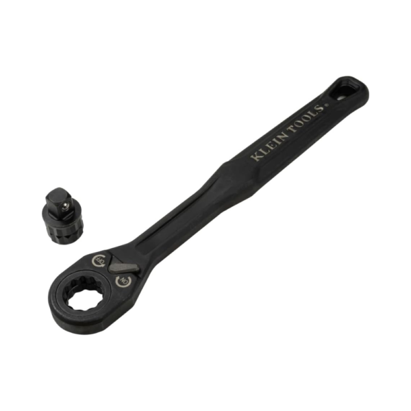 Klein Tools 65408ADP KNECT (M) 3/8-Inch Pass-Through Ratchet & Socket Adapter Set, 90-Tooth Compact Wrench for Extended Threaded Rods, Traditional Socket Compatibility