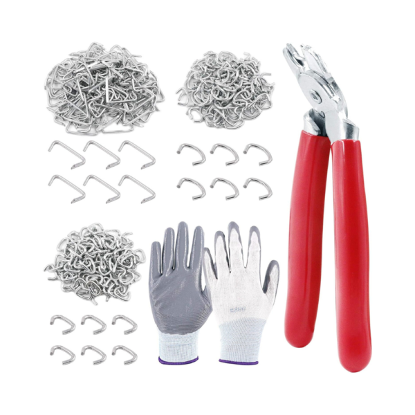 Keadic Angled Head Hog Ring Pliers & 360 Pcs Galvanized Hog Rings Upholstery Installation Kit with Gloves For Bungee Cords, Pet Cages, Meat Casings, Fencing & More