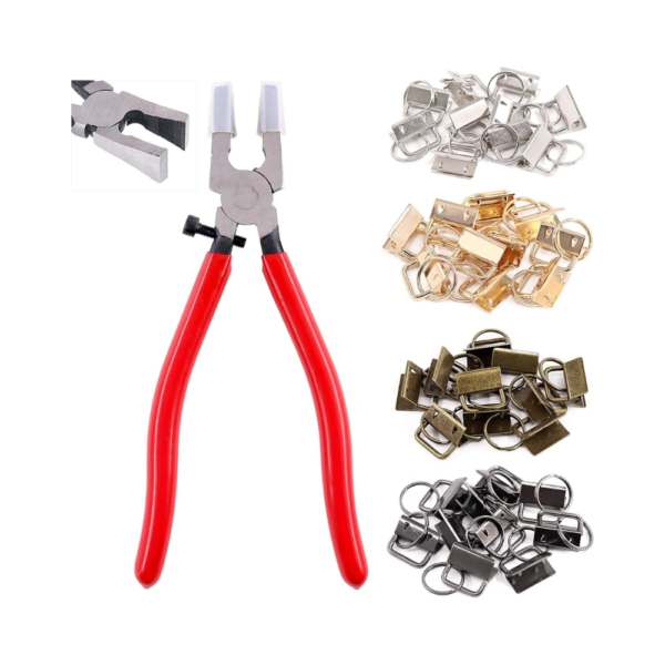 Swpeet 41 Sets 1" Key Fob Hardware Kit with Glass Running Pliers 4 Colors Key Fob Hardware with Rubber-Tipped Pliers for Wristlet, Webbing, Crafts & Glass Work