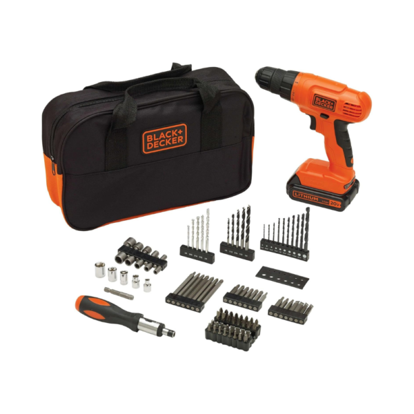 BLACK+DECKER 20V MAX* POWERCONNECT Cordless Drill Kit with 100-Piece Accessory Set – BDC120VA100, Orange