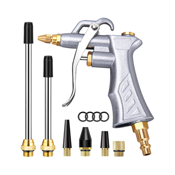 JASTIND Industrial Air Blow Gun – All-Metal Air Compressor Accessory with Brass Adjustable Air Flow Nozzle & 2 Steel Extensions for Dust Cleaning and Blow-Off Applications