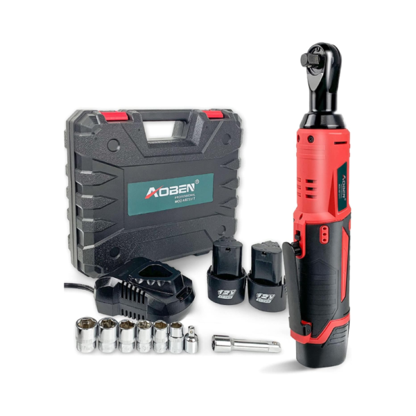 AOBEN Cordless Electric Ratchet Wrench Set – 12V 3/8" Power Ratchet with 2×2000mAh Lithium-Ion Batteries, Charger, Sockets & Carrying Case