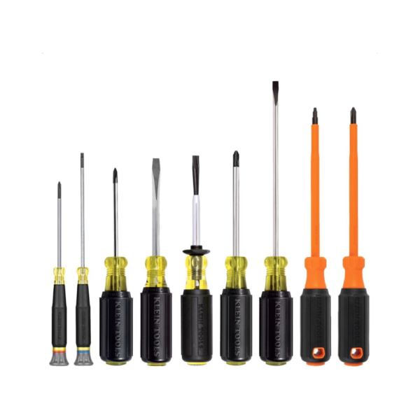 Klein Tools 85850 9-Piece Electrician Screwdriver Set – Includes Phillips, Slotted, Screw-Holding & Insulated Drivers, Cushion-Grip Handles, 1000V Rated
