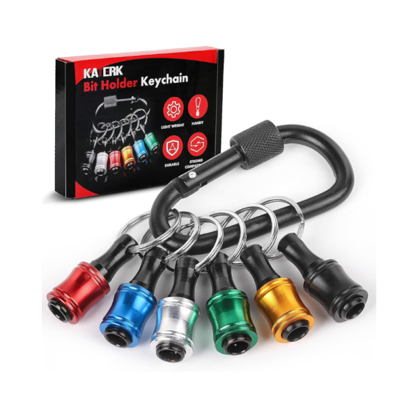 Push to Unlock – Katerk 6pcs 1/4 inch Hex Shank Aluminum Alloy Screwdriver Bit Holder, Lightweight Quick-Change Extension Bar with Keychain & Carabiner – Portable Tool Gift for Men