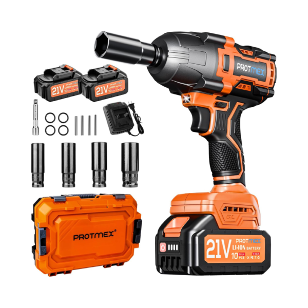 Cordless Impact Wrench, 900 Ft-lbs (1200N·m) 1/2" Brushless Power Driver – 21V High Torque Electric Impact Gun with 2×4.0Ah Batteries, 4 Sockets & LED for Car, Truck, Mower, Home Use