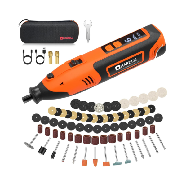 HARDELL 12V Cordless Rotary Tool Kit with Display – 6-Speed Variable Power, 80 Accessories, 2000mAh Fast-Charging Battery – Ideal for Sanding, Carving, Drilling, Cutting & Polishing