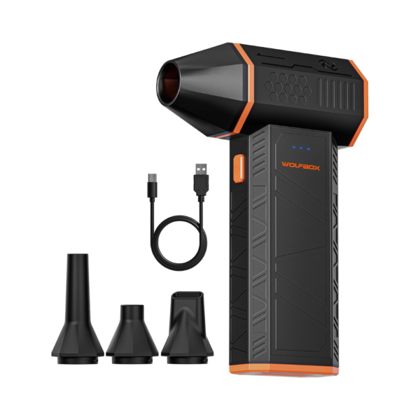 WOLFBOX MF50 Electric Air Duster – 110000 RPM Cordless Mini Blower, 3-Speed Rechargeable Dust Cleaner with Fast Charging & 4 Nozzles for Computer, Keyboard, Car, and Home Use