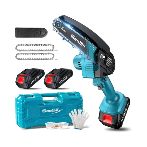 Seesii 6-Inch Mini Chainsaw Cordless, Handheld Battery-Powered Chain Saw with 2 Batteries & Charger, Portable Electric Chainsaw for Tree Trimming & Wood Cutting – Great Gift for Dad or Husband