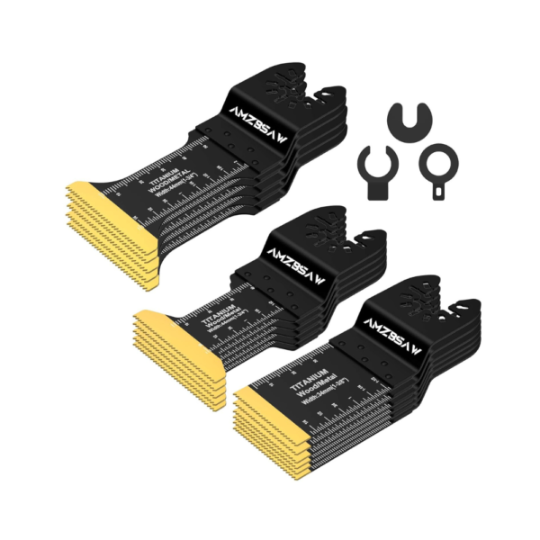 16 PCS Titanium Oscillating Saw Blades for Metal & Wood Cutting – MultiTool Blade Kit with Adapters, Fits Dewalt, Ryobi, Bosch, Milwaukee & More