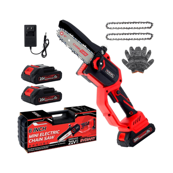 Mini Chainsaw Cordless 6-Inch, Electric Handheld Chainsaw with 2 Batteries & Auto Oiler, Brushless Motor Battery-Powered Saw for Wood & Tree Cutting, Pruning Tool for Garden & Household