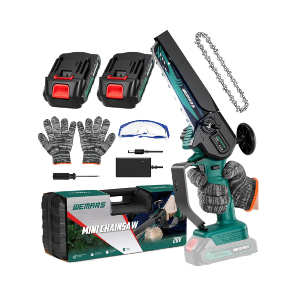 Mini Chainsaw Cordless, 6-Inch Portable Electric Chainsaw with Brushless Motor, 2 Batteries & Safety Lock – Handheld Power Chainsaw for Tree, Wood, and Garden Cutting – 2025 Upgraded Version