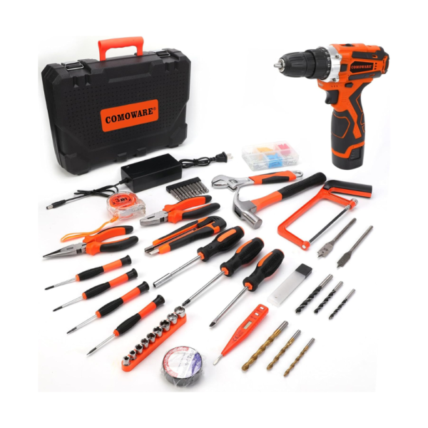 COMOWARE 16.8V Cordless Drill Tool Combo Kit, 153-Piece Household Tool Set with 1.5Ah Lithium Battery, 3/8" Keyless Chuck & 25+1 Torque Settings for Home, Garden & DIY Projects