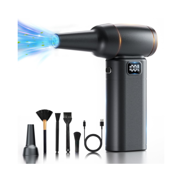 Compressed Air Duster – 300,000 RPM Cordless Electric Air Blower with LED Display & Light, 6-Speed Adjustable, 10000mAh Rechargeable Battery, Brushless Motor Replaces Compressed Air Cans (with 5 Nozzles)