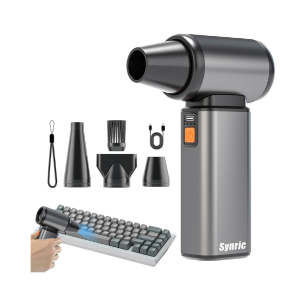 Compressed Air Duster – 120,000 RPM Stepless Speed Electric Air Blower with Brushless Motor & Metal Body, Cordless Keyboard Cleaner with 6 Accessories, Type-C Rechargeable – Replaces Canned Air for Car, Home, and Outdoor Use