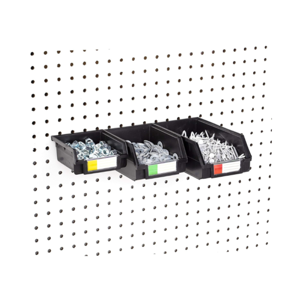 Pegboard Bins – Set of 18 (Black) Small Parts Organizer with Metal Hook Mounts for Peg Boards – Garage, Workshop, Tool Shed & Craft Room Storage