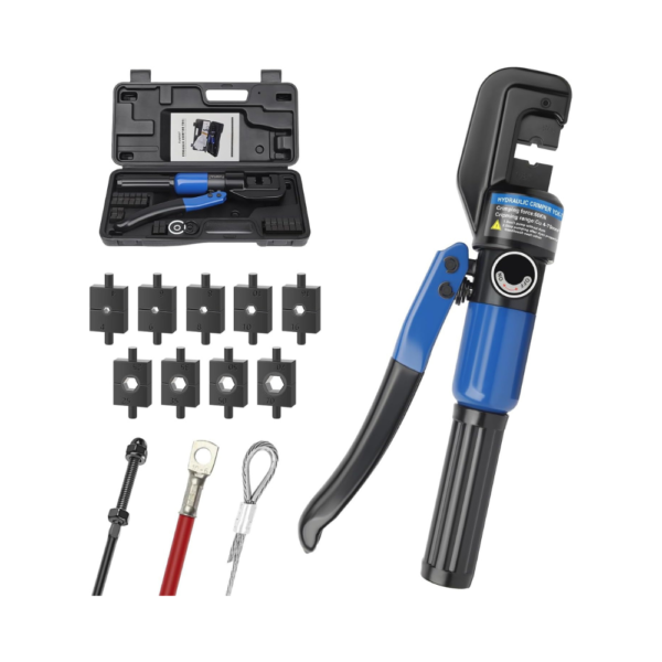 Funnerlulu Hydraulic Crimping Tool with 9 Hardened Dies Crimper for 1/8" to 3/16" Cable Railing Hardware, Wire Lugs, and Electrical Connectors 12 AWG to 2/0 AWG – Model HC01