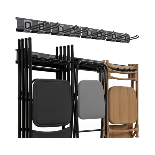 Garage Tool Organizer Wall Mount  64" Heavy-Duty Folding Chair & Tool Hanger Rack, 12-Piece Kit with 4 Steel Rails & 8 Adjustable Hooks, 400 lb Capacity