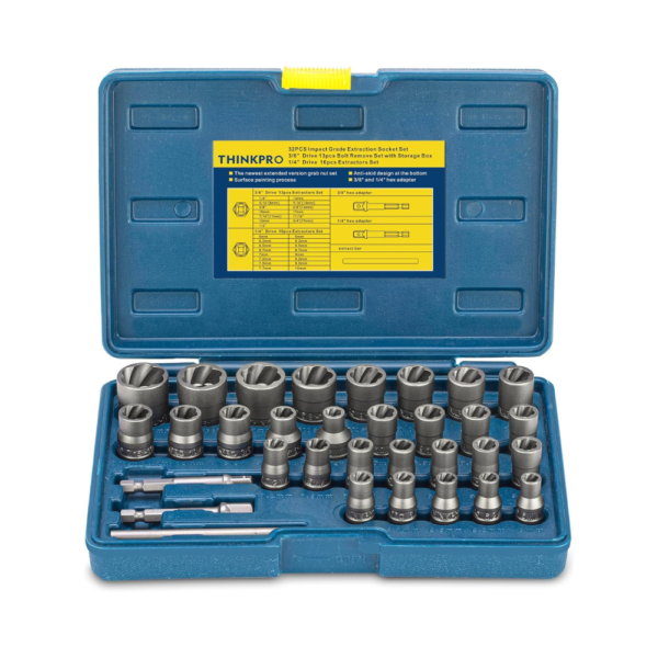 Bolt Extractor Kit, 32PCS Rounded Bolt Remover Set – Thinkpro Damaged Nut & Screw Extractor Socket Set for Stripped, Rusted, Frozen, and Rounded-Off Fasteners – SAE & Metric