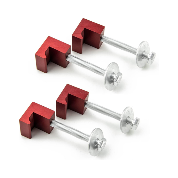 J Hook Crossover Tool Box Mounting Clamps for Pickup Truck – Heavy-Duty Tie Down Kit – Rust-Free Aluminum Mounts – No Drilling Required – 4 PCS (Red)