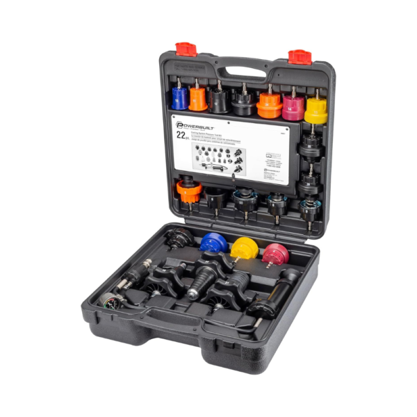 Powerbuilt 22-Piece Cooling System Pressure Tool Kit – Radiator Leak Detection & Coolant Adapter Set with Universal Compatibility Fits Most Cars & Trucks – Includes Storage Case (Model 940427)