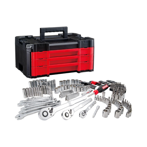 CRAFTSMAN VERSASTACK 230-Piece Mechanics Tool Set, 1/4", 3/8", 1/2" Drive Durable 3-Drawer Storage Box, SAE & Metric (CMMT45306)