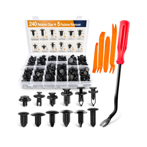 GOOACC GRC-33 240PCS Car Bumper Retainer Clips Auto Push Pin Rivets Set with Fastener Remover, 12 Sizes for Door Trim, Fender, Panel, GM, Ford, Toyota, Honda, Chrysler