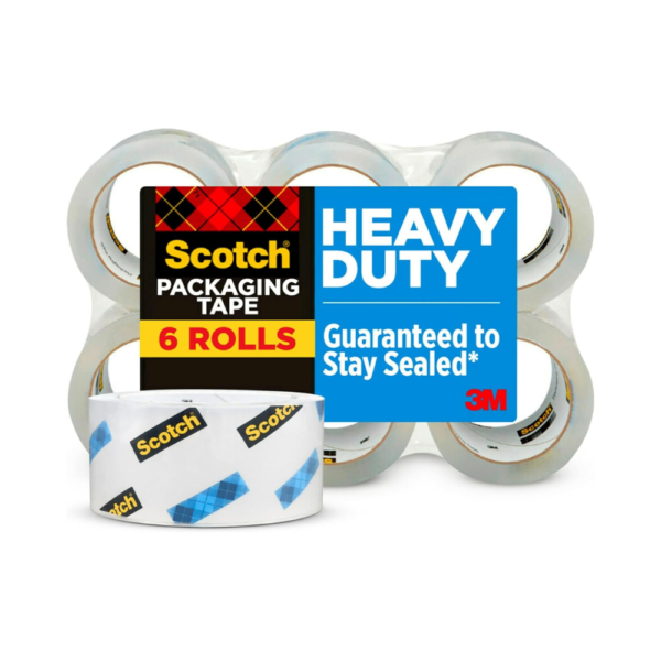 Scotch Heavy Duty Shipping Packing Tape Clear, 1.88 in. x 54.6 yd., 6 RollsStrong Packaging Tape for Shipping, Moving & Storage on 3-in. Core