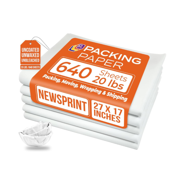 White Bulk Packing Paper Sheets for Moving | 640 sheets | 27" x 17" | 20 lb | Twin Pack | Newsprint Wrapping Paper Sheets Must Have in Your Moving Supplies, Packing Materials, Moving Paper Wrap