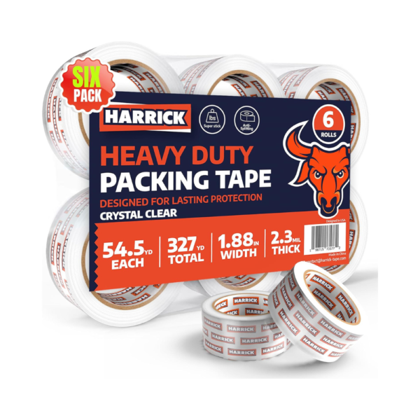 6 Pack Packing Tape Rolls 1.88 Inch Strong & Durable Rolls of Tape Packing Tape Roll for Shipping Boxes Ergonomic Tape Gun Refill – 327 Yards