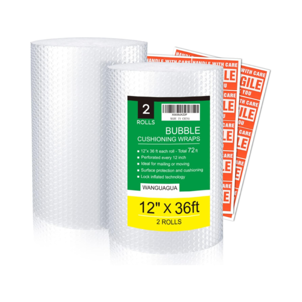 2 Pack 12 Inch x 72 ft Total Bubble Packing Wrap for Moving Boxes, Shipping Cushioning Supplies, Perforated Every 12"