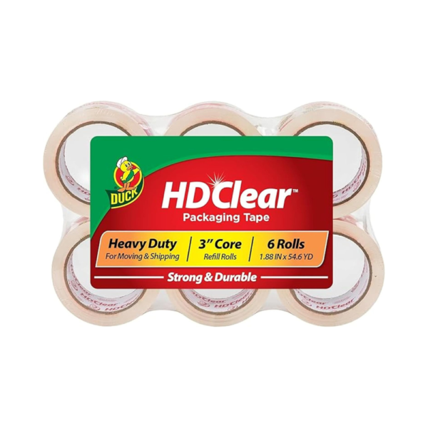 Duck HD Clear Packing Tape Refills 6 Rolls Heavy Duty Packaging Tape for Moving & Shipping 1.88 in x 54.6 yd 3" Core Crystal Clear (441962)