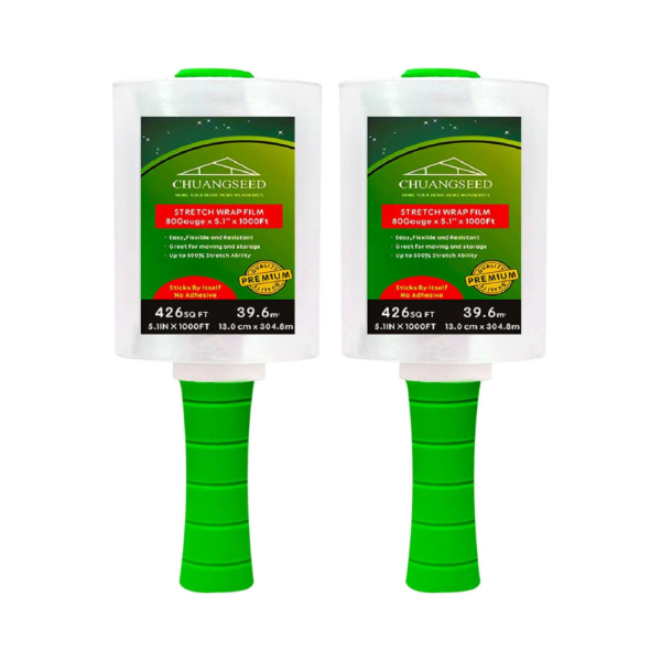 2-Pack Industrial Mini Clear Stretch Wrap Film 80 Gauge, 5.1" x 1000 ft with Handle Heavy Duty Self-Adhering Shrink Wrap for Packing, Moving, Pallet Wrapping – Chuangseed