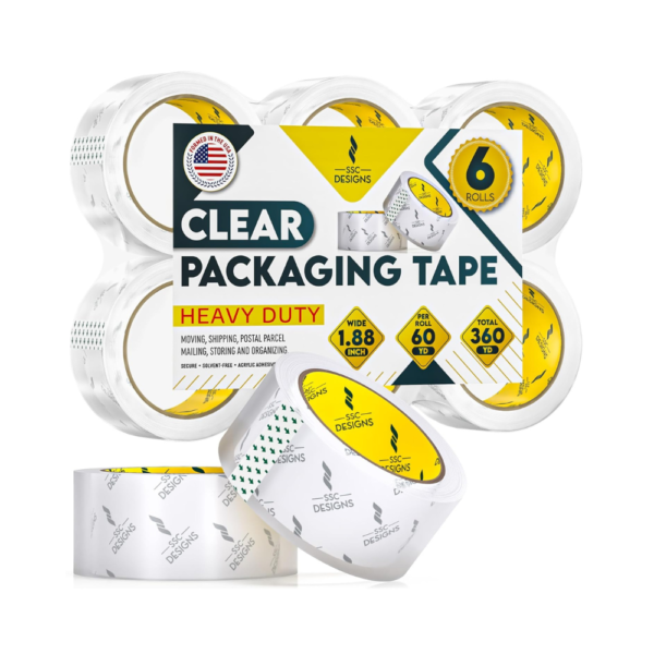 Packing Tape Clear Packaging Tape Heavy Duty – 6 Rolls, 60 Yds x 1.88" Wide x 2.7 Mil Thick Strong Shipping Refills for Dispensers Transparent Moving Supplies for Boxes, Office & Storage